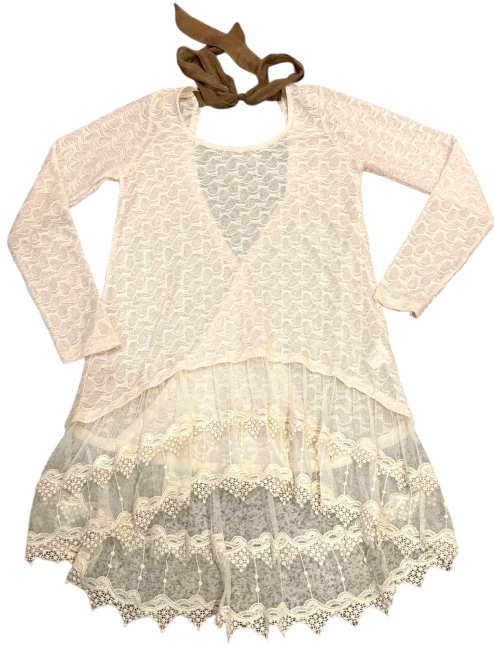 A'Reve Cream Lace Layered Tunic top / coverup